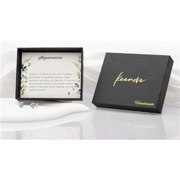 Aquamarine Birthstone Stud Earrings Sterling Silver Crystal Jewelry Gift Women - Picture 6 of 7